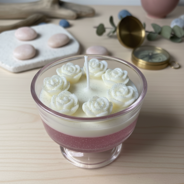 Rosy Pink Cheesecake Multi Rose Gel Candle | Perfect for Home Décor & Gifting