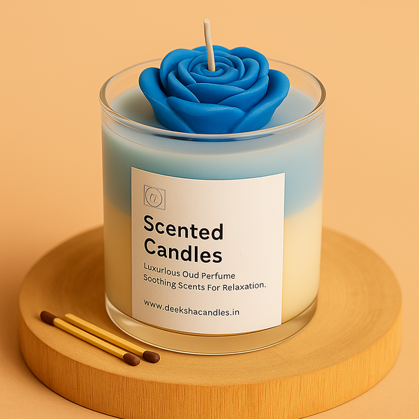 Blue Rose Candle Scented Lovely Candle Smooth Oud Aroma | Scented Candle